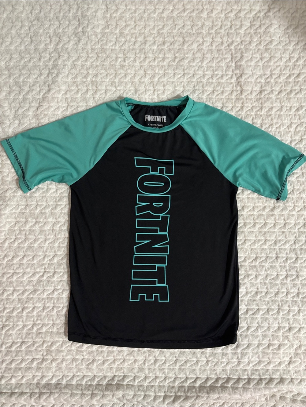 MAD Engine Kids' Black & Teal Fortnite Rashguard boys size L 10-12